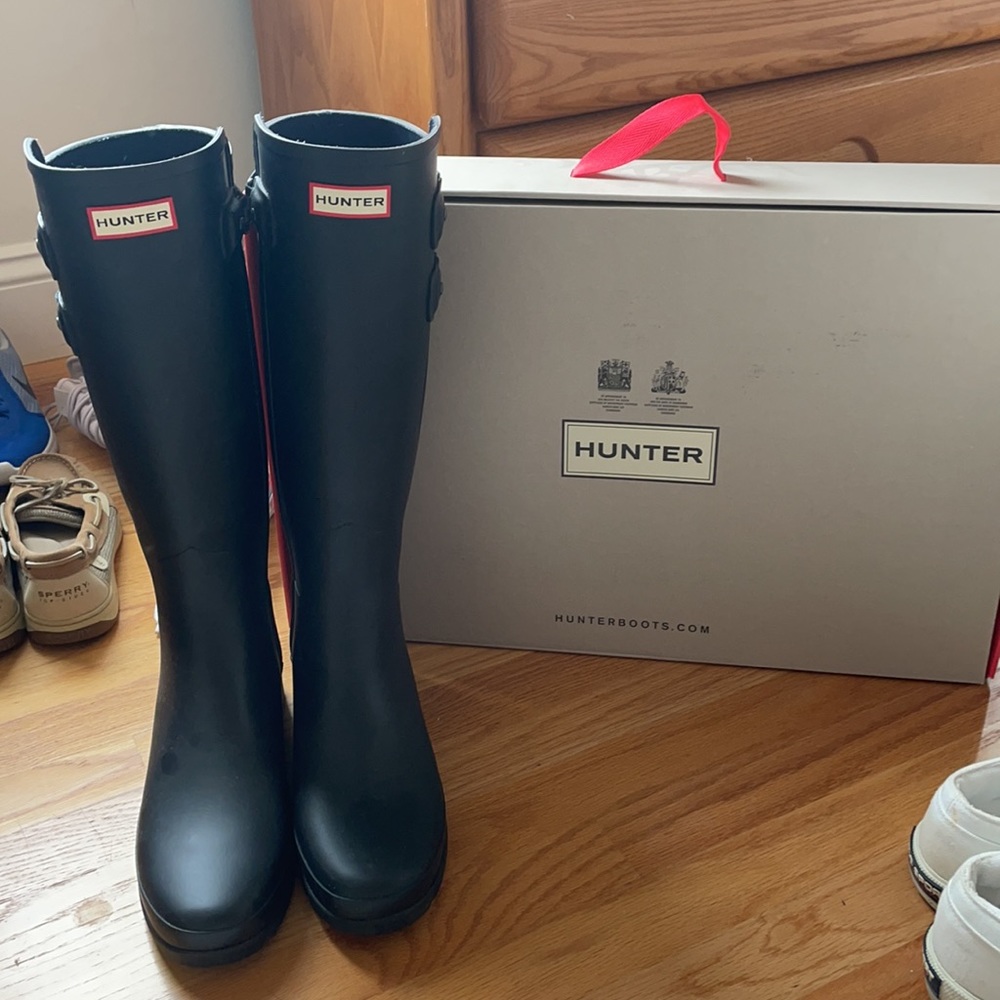 Hunter Matte Black Tall Boots Refined Backstrap